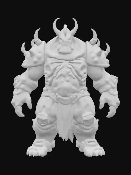 3D model for fantasy mysterious monstrous giant, stocky muscular body, armor made of bones on the body, detailed menacing face, extremely detailed high resolution texture, ultrarealistic, epic stance