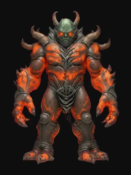 3D model for vulkan golem, liquid body, extreme scary appearance