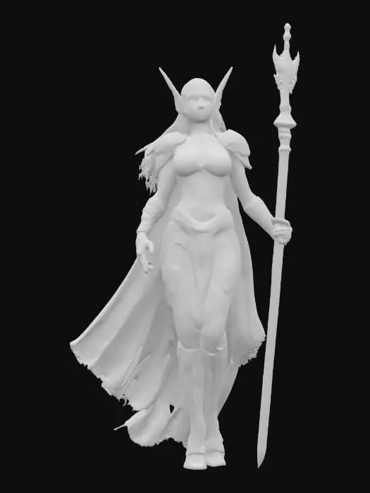 3D model for fantasy female humanoid sea warrior, graceful and strong body curves, dressed in shells, holding a naval weapon in his hand, close-up beautiful face, extremely detailed, high resolution texture, epic stance, #ocean#