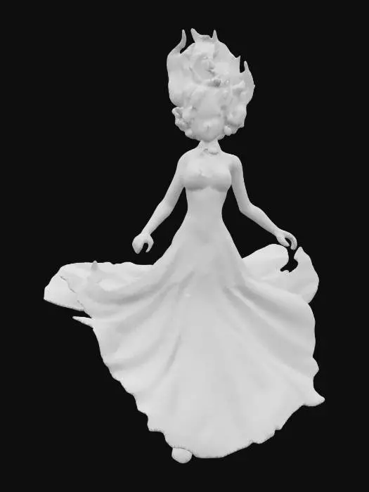 3D model for fantasy woman witch fire enchantress levitating, extremely detailed, hyperrealistic texture, epic stance
