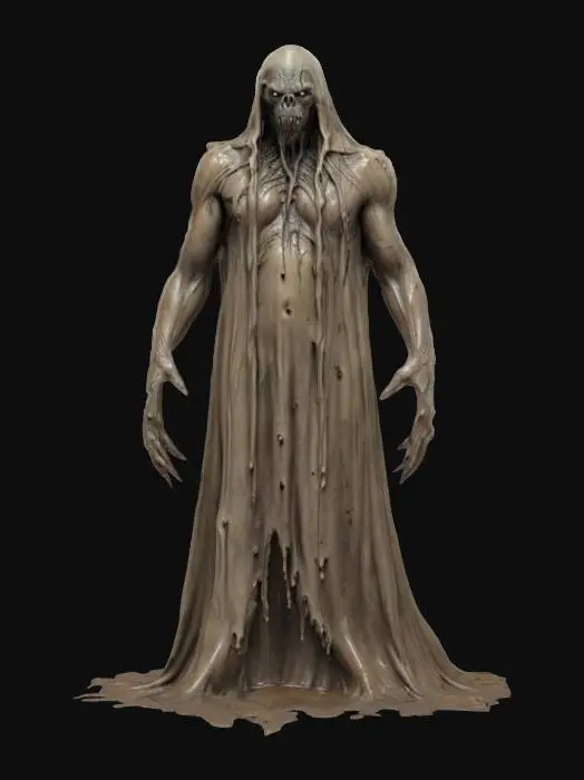 3D model for fantasy mud ghost, massive muddy body, body gradually forming from mud, elegant stance, detailed menacing face, extremely detailed, high sharp resolution texture, hyperrealistic, epic stance
