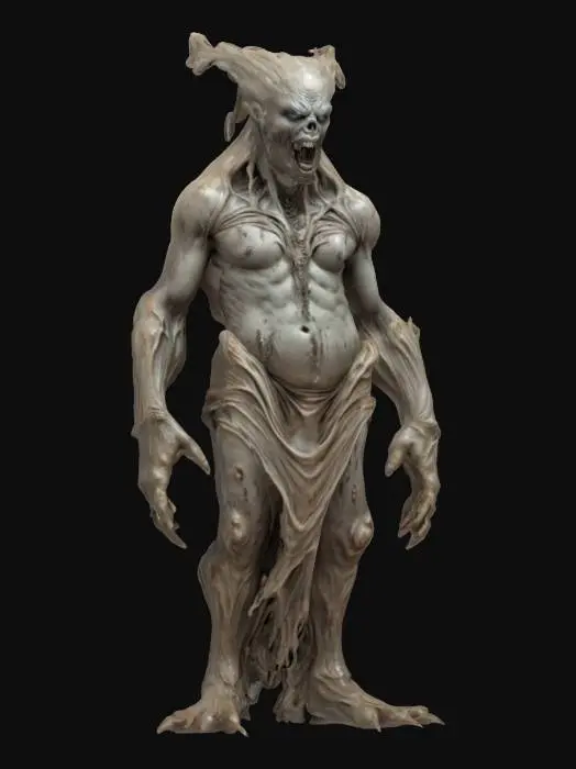 3D model for fantasy mud ghost, massive muddy body, body gradually forming from mud, elegant stance, detailed menacing face, extremely detailed, high sharp resolution texture, hyperrealistic, epic stance