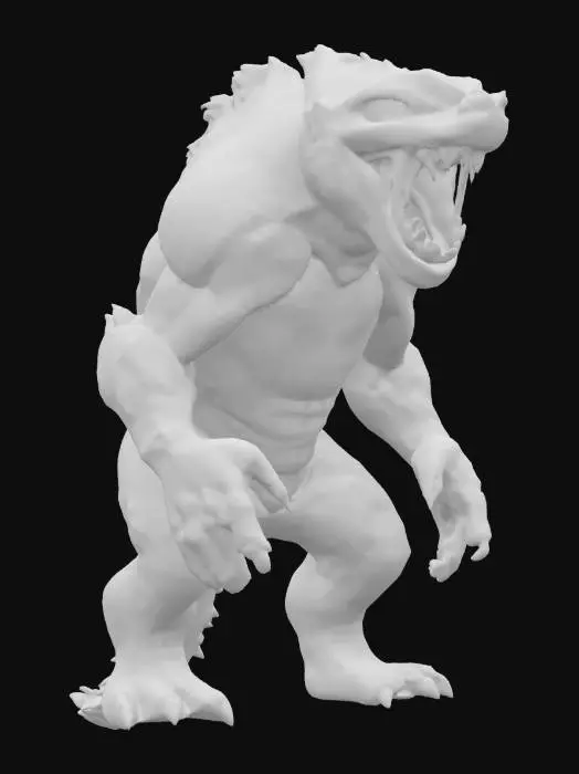 3D model for Žabotnice, scary expression, massive body, scary mouth, extremely detailed, high sharp resolution texture, hyperrealistic, epic stance