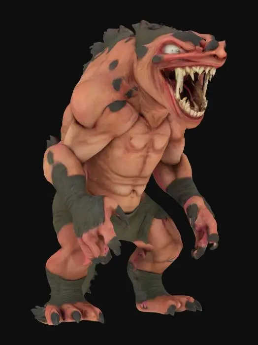 3D model for Žabotnice, scary expression, massive body, scary mouth, extremely detailed, high sharp resolution texture, hyperrealistic, epic stance