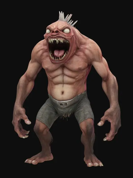 3D model for Žabotnice, scary expression, massive body, scary mouth, extremely detailed, high sharp resolution texture, hyperrealistic, epic stance