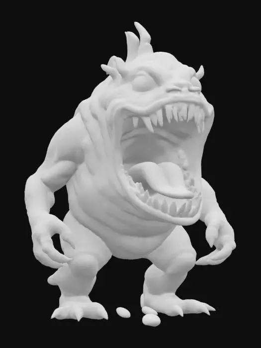 3D model for Žabotnice, scary expression, massive body, scary mouth, extremely detailed, high sharp resolution texture, hyperrealistic, epic stance