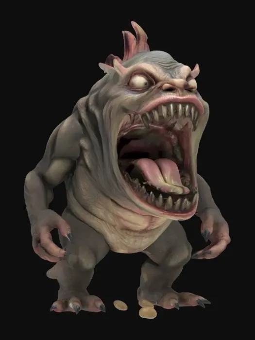 3D model for Žabotnice, scary expression, massive body, scary mouth, extremely detailed, high sharp resolution texture, hyperrealistic, epic stance