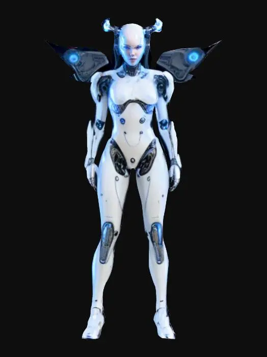 3D model for sci-fi woman cyberdemon, partly translucent bodysuit, elegant body, whole body glowing energy, very detailed nice face, extremely detailed, high sharp resolution texture, hyper realistic, epic stance