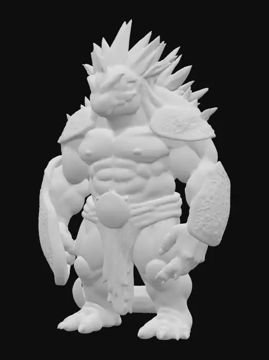 3D model for fantasy humanoid stone pangolin, massive body with stone crystals, massive paws ending in claws, head covered with a stone shield, light shining through the stone plates, extremely detailed, high resolution texture, epic stance