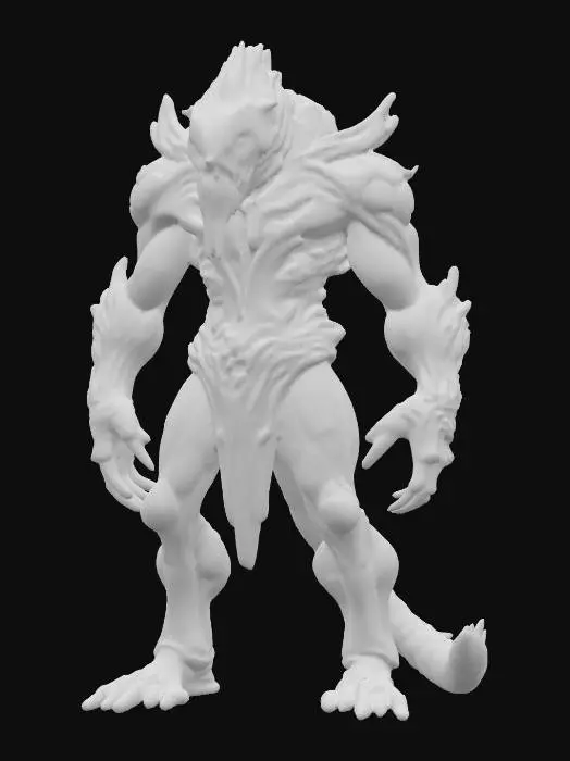 3D model for Ancient alien titan; towering, hulking posture; body made of cracked obsidian-like plates and twisted root-like structures; glowing orange core embedded in chest; molten light pulses from joints and clawed fingers; head is draconic and ridged, with no visible eyes; emits low vibration as it moves; born from the core of a dead world; radiates heat and ancient power; extremely detailed; high sharp resolution texture; hyperrealistic; epic stance