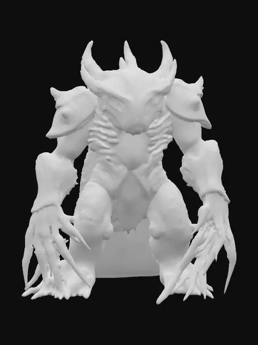 3D model for Ancient alien titan; towering, hulking posture; body made of cracked obsidian-like plates and twisted root-like structures; glowing orange core embedded in chest; molten light pulses from joints and clawed fingers; head is draconic and ridged, with no visible eyes; emits low vibration as it moves; born from the core of a dead world; radiates heat and ancient power; extremely detailed; high sharp resolution texture; hyperrealistic; epic stance
