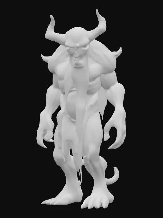 3D model for fantasy monstrous demon made of gel material, stocky body with a scary face, the entire body is made of a transparent gel-like-slime substance, in places the gel dissolves and drips and flows, detailed scary-looking face with a scary mouth and fangs, demonic eyes, extremely detailed, high resolution texture, epic stance, #PBR#