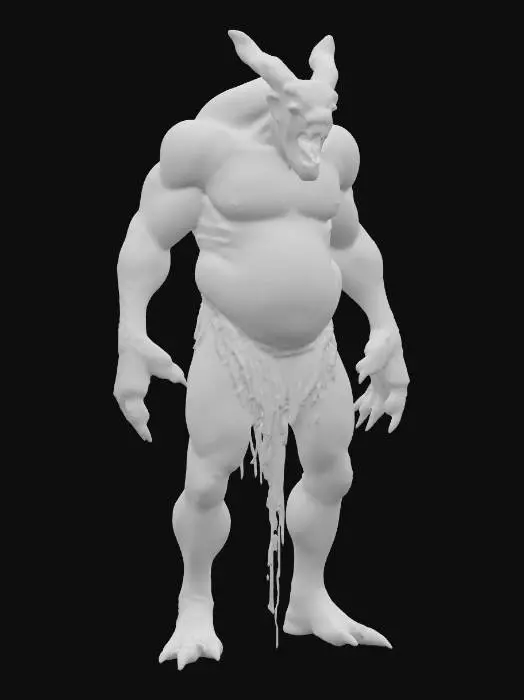 3D model for fantasy monstrous demon made of gel material, stocky body with a scary face, the entire body is made of a transparent gel-like-slime substance, in places the gel dissolves and drips and flows, detailed scary-looking face with a scary mouth and fangs, demonic eyes, extremely detailed, high resolution texture, epic stance, #PBR#
