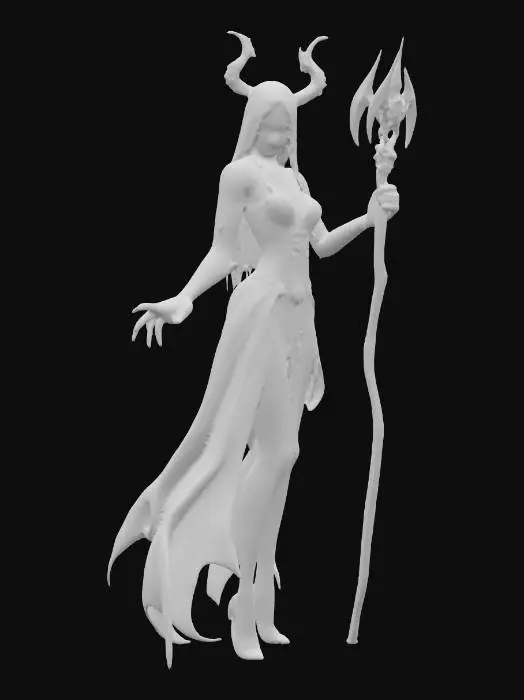3D model for fantasy female banshee, slim elegant body, long straight hair sticking out like blades, elegant robe torn into individual shreds, hands ending in claws reaching forward, detailed nice terrifying female face, extremely detailed, high sharp resolution texture, hyperrealistic, epic stance
