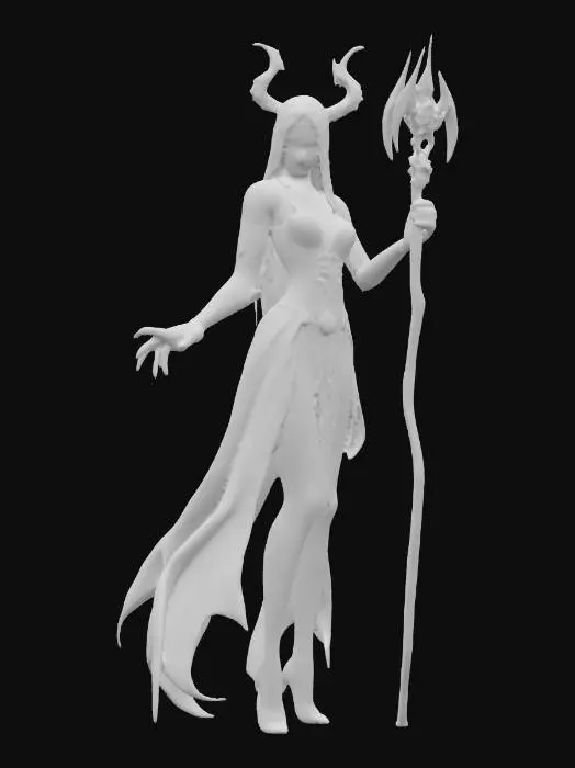 3D model for fantasy female banshee, slim elegant body, long straight hair sticking out like blades, elegant robe torn into individual shreds, hands ending in claws reaching forward, detailed nice terrifying female face, extremely detailed, high sharp resolution texture, hyperrealistic, epic stance