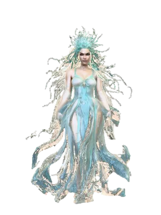fantasy water female sorceress, elegant slim figure, action figure, dressed in… - Actionfigure 3D model, vytvořený pomocí AI