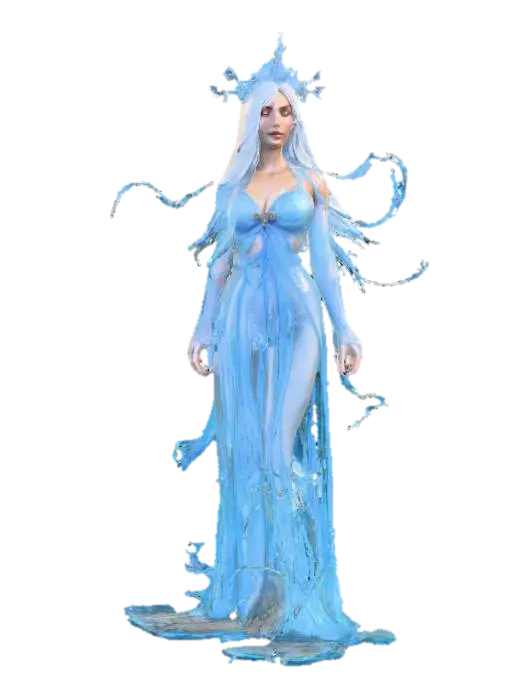 fantasy water female sorceress, elegant slim figure, action figure, dressed in… - Actionfigure 3D model, vytvořený pomocí AI