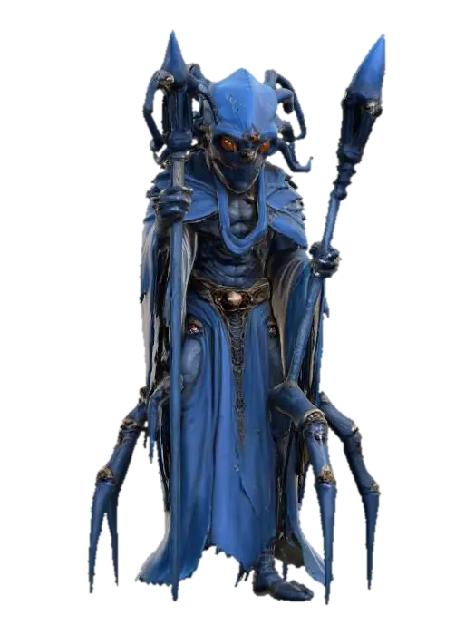 fantasy humanoid spider wizard, massive body, dressed in torn robes, detailed head… 3D model, vytvořený pomocí AI