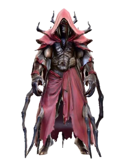 fantasy humanoid spider wizard, massive body, dressed in torn robes, detailed head… 3D model, vytvořený pomocí AI
