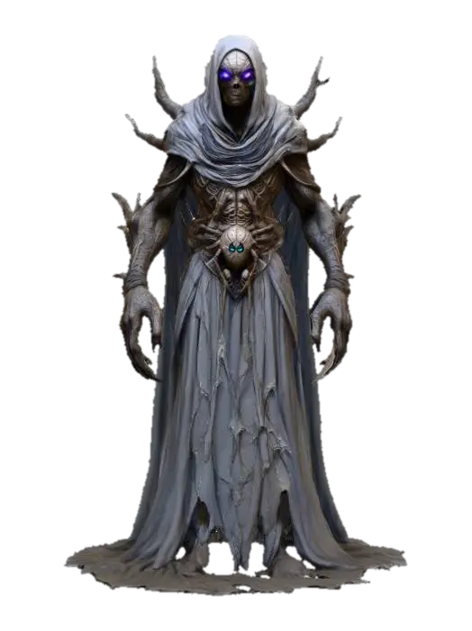 fantasy humanoid spider wizard, massive body, dressed in torn robes, detailed head… 3D model, vytvořený pomocí AI
