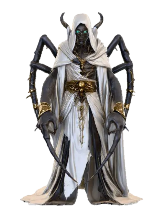 fantasy humanoid spider wizard, massive body, dressed in torn robes, detailed head… 3D model, vytvořený pomocí AI