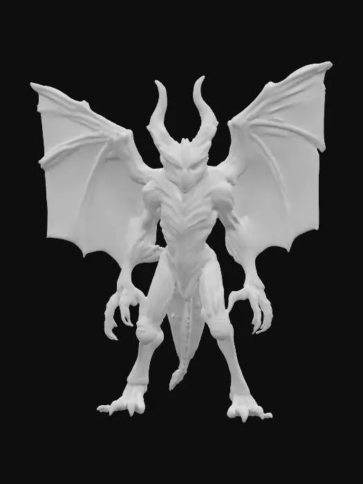 3D model for bat lantern monster; body shaped like an ancient iron lantern glowing with intense golden-white light; large bat wings extend from its sides, torn and leathery; bottom of the lantern morphs into clawed talons gripping the ground; instead of a handle, a twisted bat head emerges with glowing red eyes; light inside flickers like a living flame, casting long shadows; aura mystical, radiant and terrifying; extremely detailed, high resolution texture, epic stance