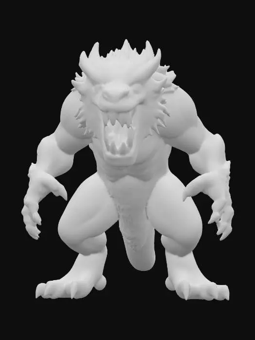 3D model for fantasy forest scary monster, massive muscular body standing on its hind legs, front paws with claws extended forward to attack, body covered with thick fur, sharp poisonous spines grow from the body, scary detailed mouth full of fangs, whole body glows with yellow-green forest energy, extremely detailed, high resolution texture, hyperrealistic, epic stance