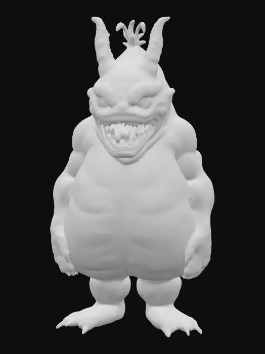 3D model for fantasy devil melon, massive humanoid body, massive mouth with fangs, paws ending in claws, horror face, extremely detailed, high resolution texture, epic stance, #food#