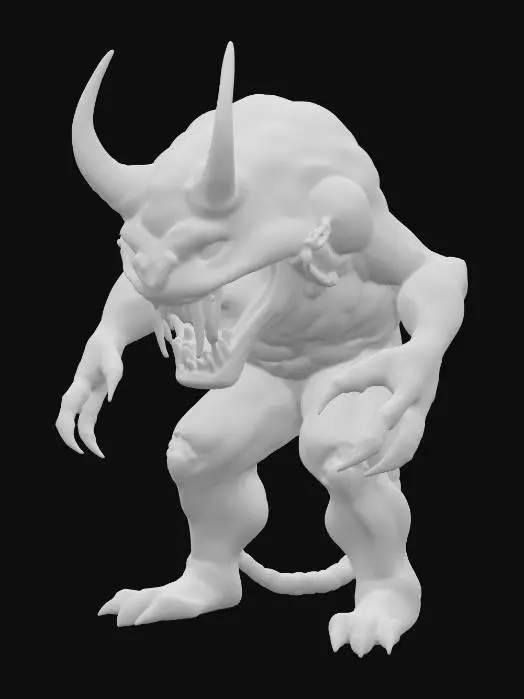 3D model for fantasy devil melon, massive humanoid body, massive mouth with fangs, paws ending in claws, horror face, extremely detailed, high resolution texture, epic stance, #food#