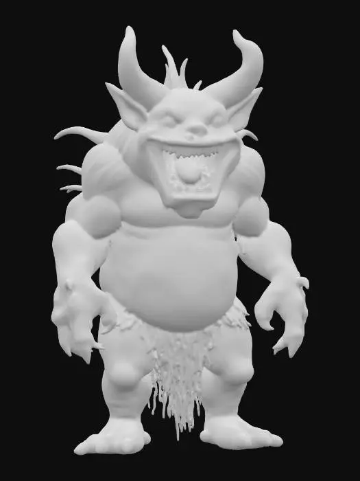 3D model for fantasy devil melon, massive humanoid body, massive mouth with fangs, paws ending in claws, horror face, extremely detailed, high resolution texture, epic stance, #food#