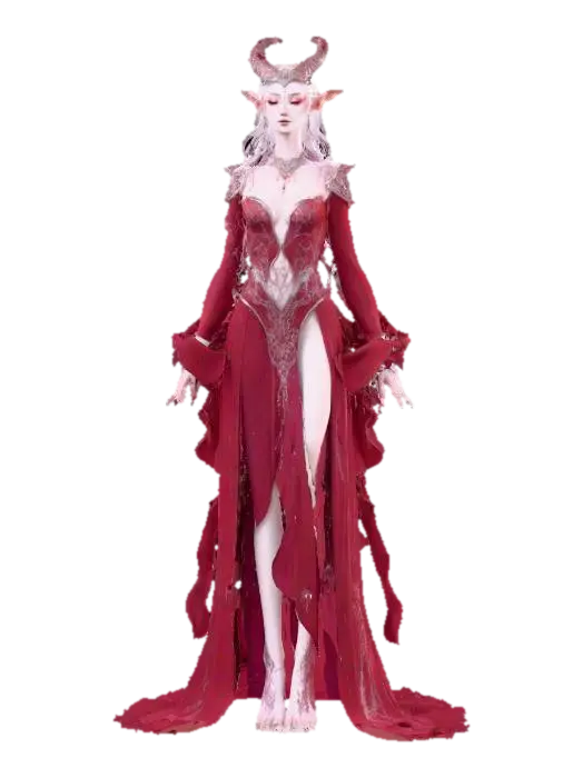 fantasy female hybrid; tall slender figure with elegant yet inhuman features; dressed… - Robes 3D model, vytvořený pomocí AI
