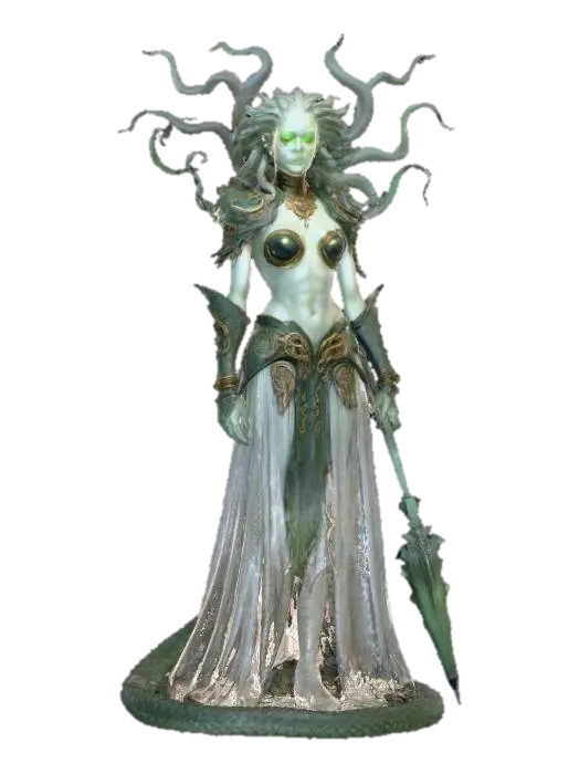 serpentine medusa; tall female figure with upper body humanoid and lower body… 3D model, vytvořený pomocí AI