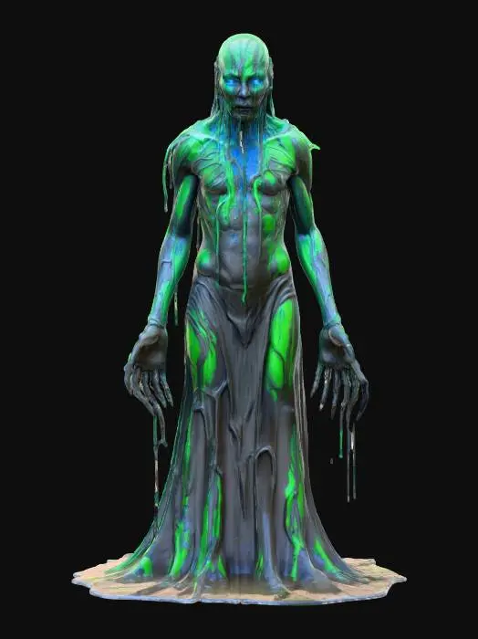 3D model for fantasy mud elemental, ghostly muddy body partially forming from swirling sludge, flowing and amorphous shape, eerie presence, menacing but mysterious face, surreal proportions, dripping and shifting surface, detailed textures, high sharp resolution, hyperrealistic fantasy style, epic atmosphere, #villain#