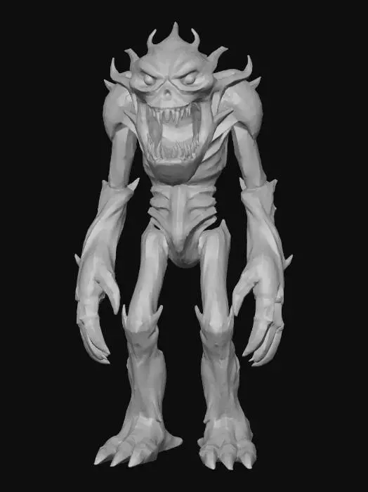 3D model for wooden golem inspired by a monstrous cabinet; bulky humanoid body carved from dark ancient wood; large fanged mouth on chest glowing from inside with fiery orange light; eyes bright and menacing, carved directly into the wood grain; thick limbs formed from twisted roots and bark; surface rough, cracked and aged with subtle burnt tones; inside of mouth detailed with realistic teeth and glowing red interior; atmosphere eerie, alive yet made of wood; cinematic lighting, realistic fantasy style, highly detailed textures – dark wood, glowing amber light, burnt edges, faint moss, extremely detailed, high resolution texture, epic stance