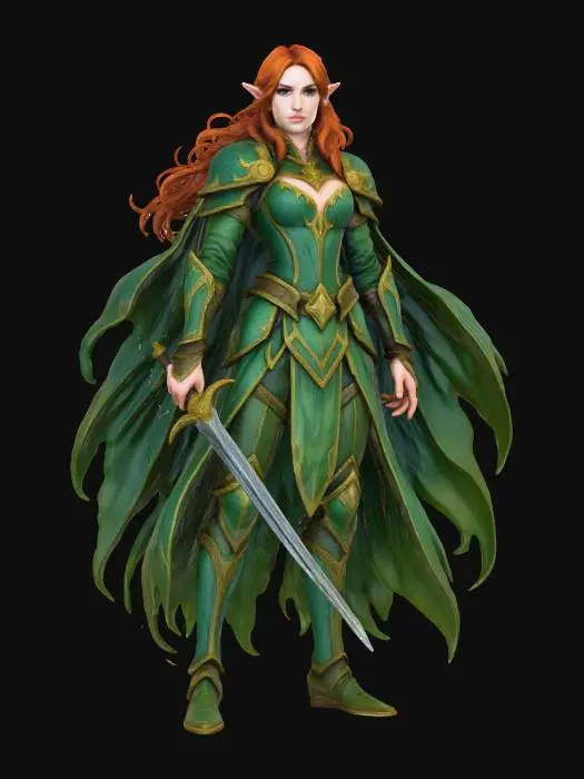 3D model for Elven Female Green Warrior
