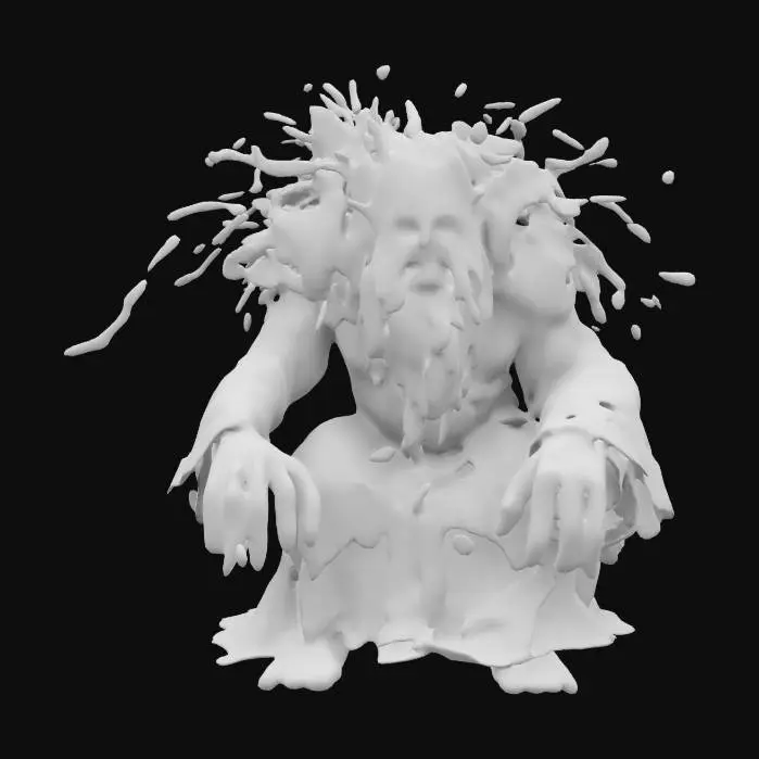 3D model for fantasy decrepit hermit wizard, connected to nature, decrepit emaciated and hunched body, eyes have an extinguished flame and dead light, clothing is an old decorative robe on which runes and symbols of bygone times shine, extremely detailed, high-resolution texture, epic looks