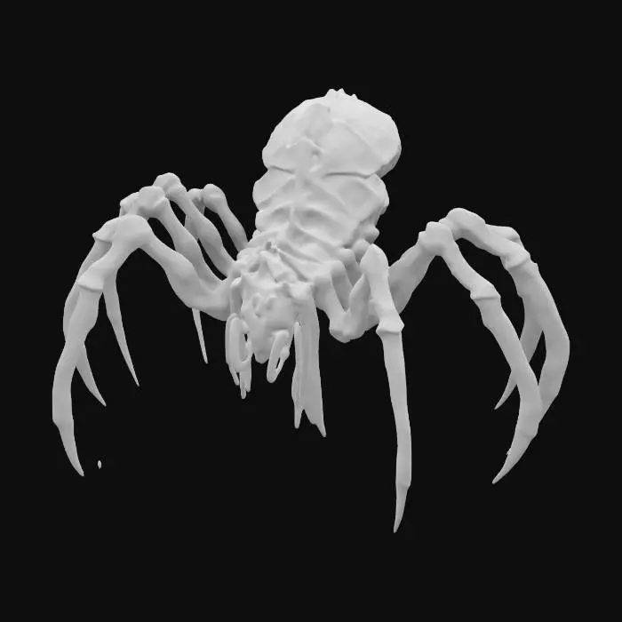 3D model for sci-fi fantasy robotic spider humanoid creature, spider body and humanoid like structure, terrifying expression, spider in attack, clawed limbs, covered in torn clothes, extremely details, high resolution texture, epic stance