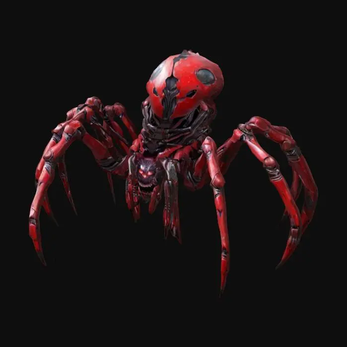 3D model for sci-fi fantasy robotic spider humanoid creature, spider body and humanoid like structure, terrifying expression, spider in attack, clawed limbs, covered in torn clothes, extremely details, high resolution texture, epic stance