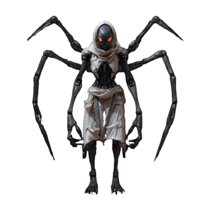 sci-fi fantasy robotic spider humanoid creature, spider body and humanoid like… - Terrifying 3D model, vytvořený pomocí AI
