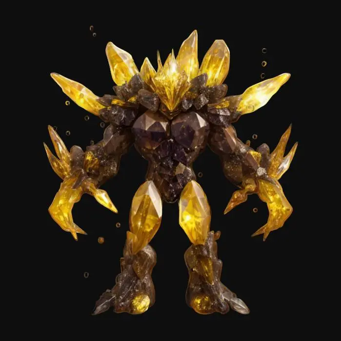 3D model for fantasy crystal elemental, several individual unconnected crystals floating next to each other form its body, the crystals emit bright light, light jumps from individual crystals to other crystals, extremely details, high resolution texture, epic stance