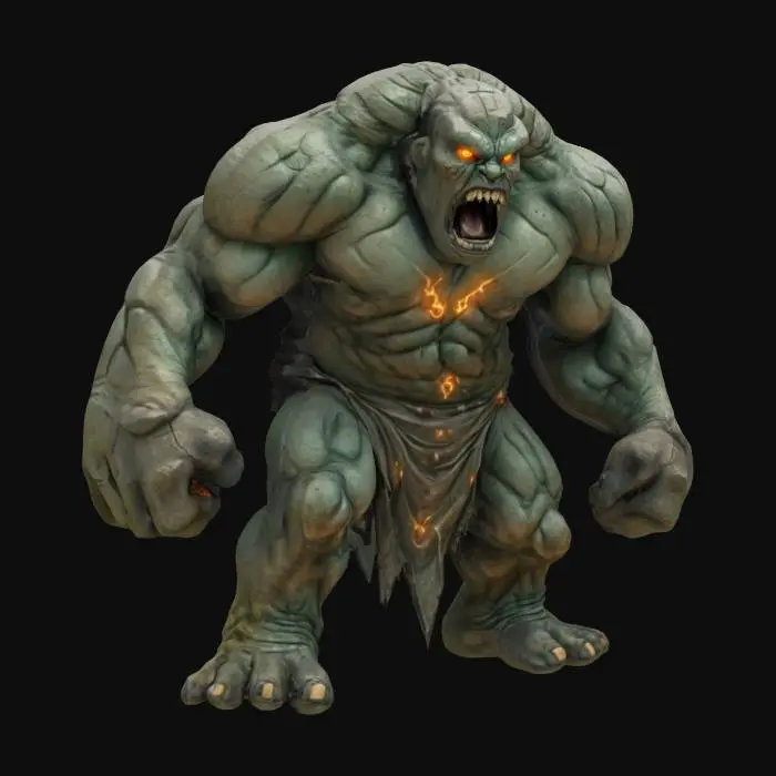 3D model for fantasy enraged stone elemental golem, massive stone body, mythical symbols visible on the body, roaring mouth, detailed face with menacing eyes, extremely detailed, high resolution texture, epic stance