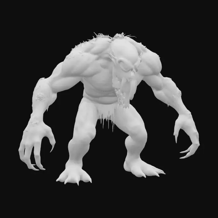 3D model for fantasy swamp monster, massive body covered in mud, long arms with long claws, moss and ferns growing all over the body, glowing bright demonic symbols, detailed scary face, extremely detailed, high resolution texture, epic stance