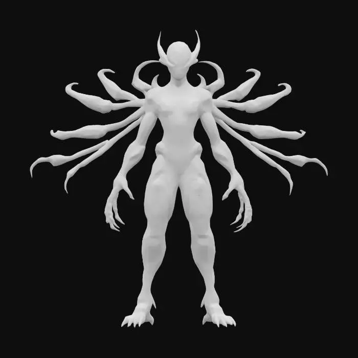 3D model for sci-fi fantasy bioluminescent morph guardian from another world, extremely detailed