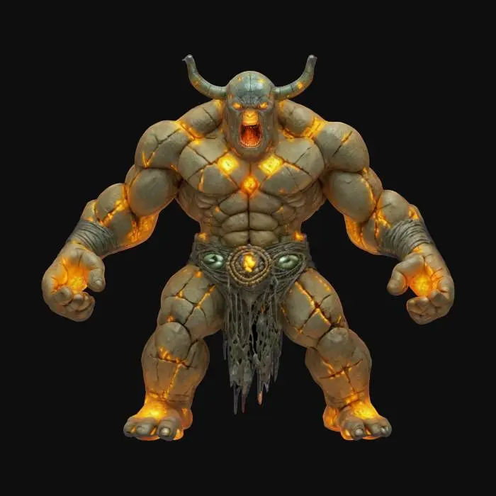3D model for fantasy magic golem, body made of stones and magic stones, enraged golem spewing terrifying energy, golem in action, detailed enraged face, extremely detailed, high sharpresolution texture, epic stance