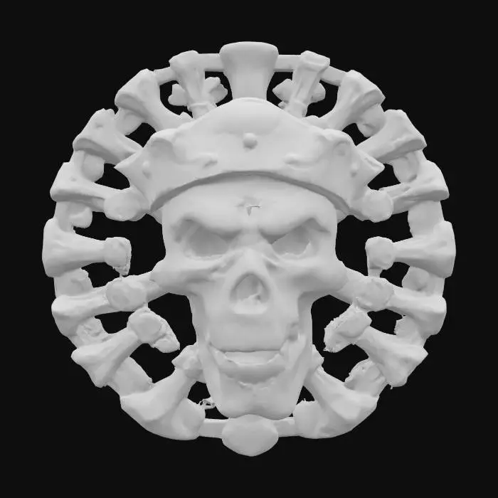 3D model for fantasy emblem of old witches, the emblem is made of bones and witchcraft objects, the entire emblem is shrouded in glowing magical energy with lightning and sparkles, the central element is the terrifying plastic face of the old witch, extremely detailed, high sharp resolution texture, epic picture, #emblem#