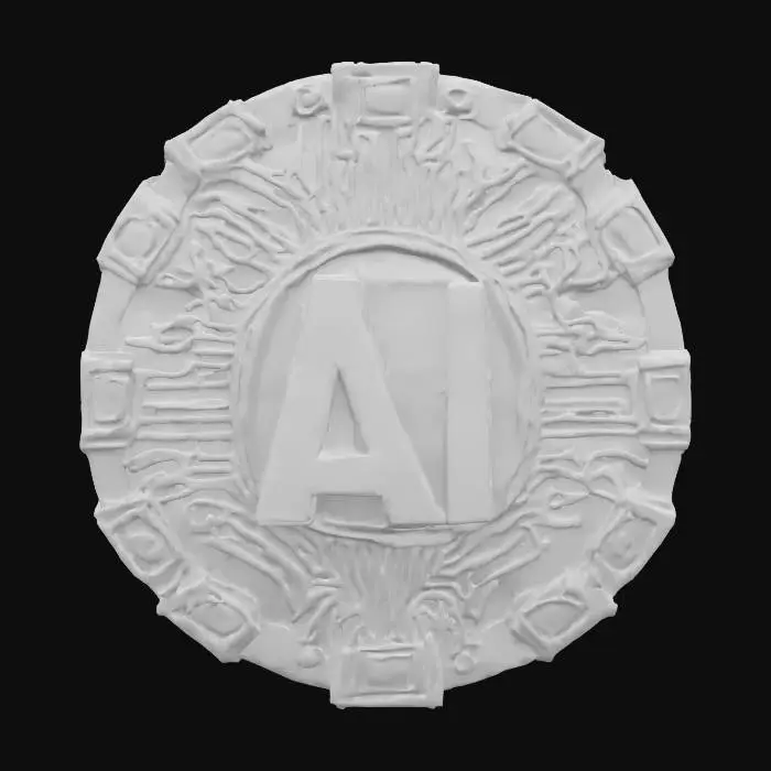 3D model for emblem of AI, extremely detailed, texture with high sharp resolution, epic image, highly convincing, #emblem#