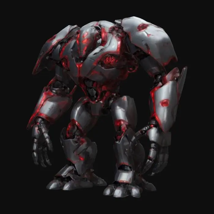 3D model for sci-fi fantasy robotic elemental, massive body, individual non-connecting body parts held together by magnetic force, each body part has armor, detailed robotic face, extremely detailed, high sharp resolution texture, hyperrealistic, epic stance