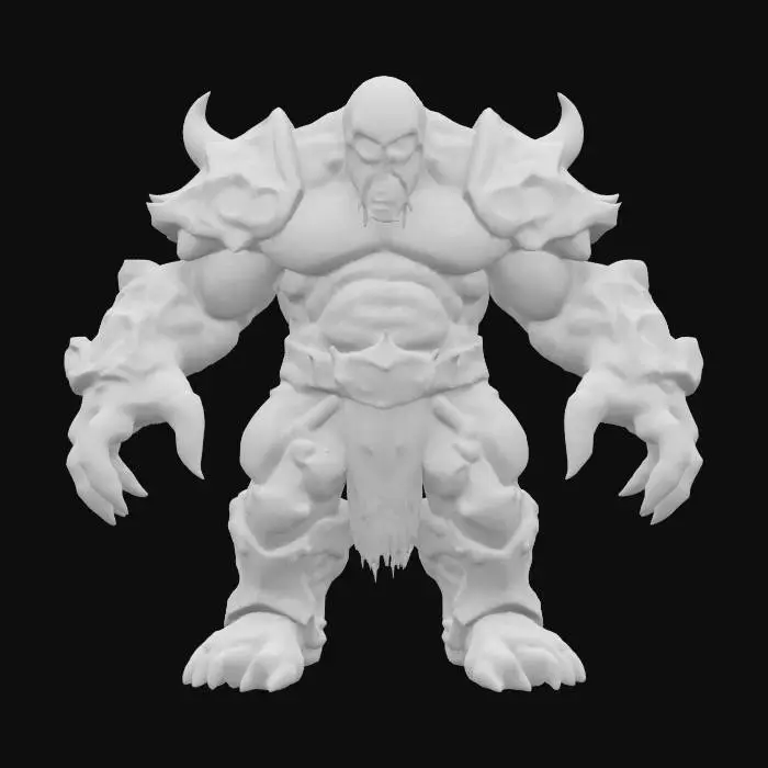 3D model for fantasy mysterious monstrous giant, stocky muscular body, armor made of bones on the body, detailed menacing face, extremely detailed high resolution texture, ultrarealistic, epic stance