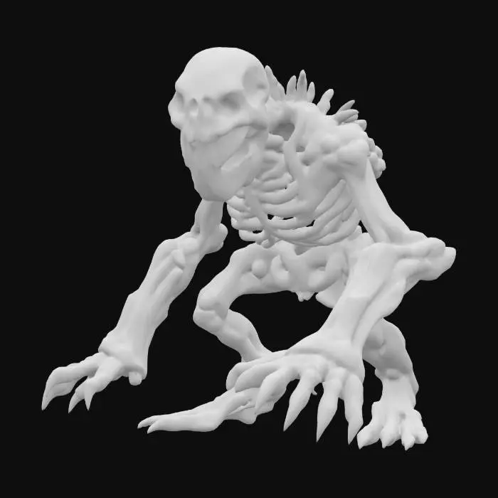 3D model for fantasy bone titan, massive body, detailed menacing face with terrifying mouth, extremely detailed, high sharp resolution texture, hyperrealistic, epic stance