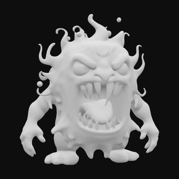 3D model for fantasy demonic pile of transparent slime, shapeless gelatinous liquid body, scary expression with a large mouth, extremely detailed, high sharp resolution texture, hyperrealistic, epic stance